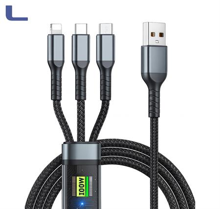Cavo caricabatterie rapido USB 3 in 1 da 100 W 6A *774