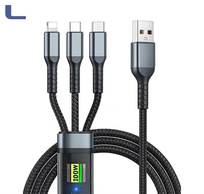 Cavo caricabatterie rapido USB 3 in 1 da 100 W 6A *774