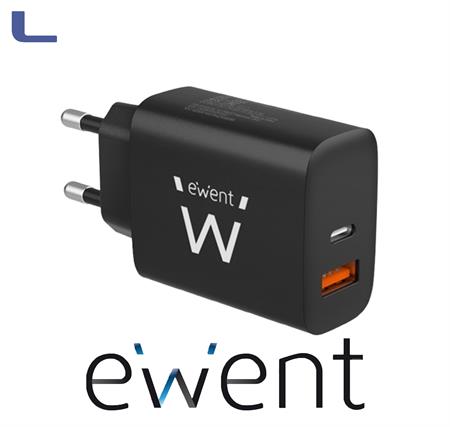 alimentatore type c+usb-a 20w fast charger black ewent *021