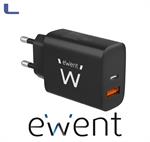 alimentatore type c+usb-a 20w fast charger black ewent *021