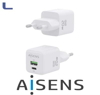 alimentatore spina italiana 20w GaN type c+usb a aisens *572