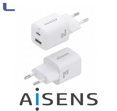 alimentatore spina italiana gan  30w type c+usb  aisens *572