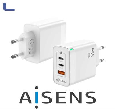 alimentatore spina italiana 65w GaN 2xtype c+1usb aisens *572