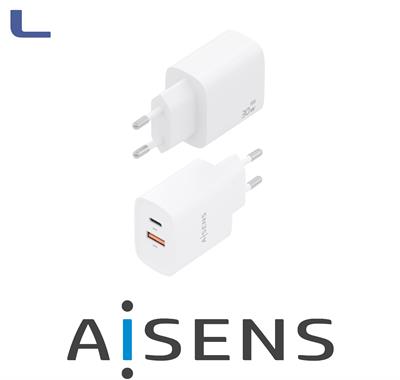 alimentatore spina ita usb c 3.0 + usb a 30w bianco aisens *572