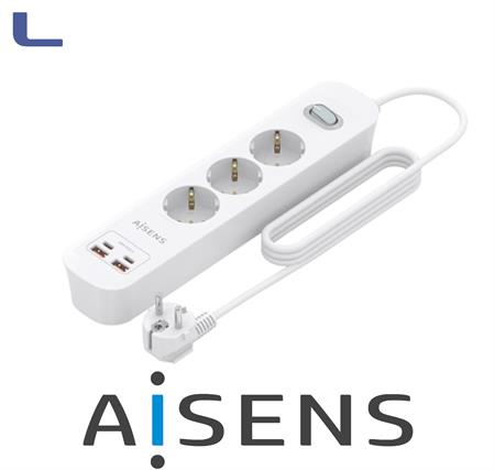 presa multipla 3 posti schuko 2type-c 2usb-a bianca aisens *572