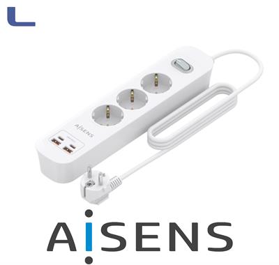 presa multipla 3 posti schuko 2type-c 2usb-a bianca aisens *572
