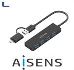 hub usb a type c 3.0 4 porte black aisens 15cm *572