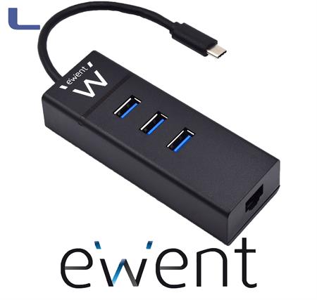 hub usb C 3.1 3 porte e adattatore lan gigabit black ewent *021