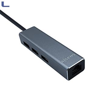 hub usb 3.0 3 porte e adattatore lan gigabit grey aisens *572