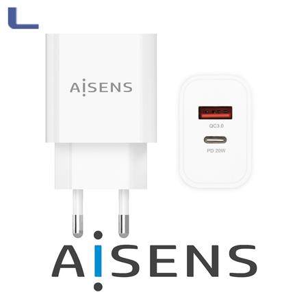 alimentatore spina ita usb c 3.0 + usb a 20w bianco aisens *572