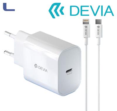 alimentatore usb type c 20w 3a + cavo lightning 1mt devia *491