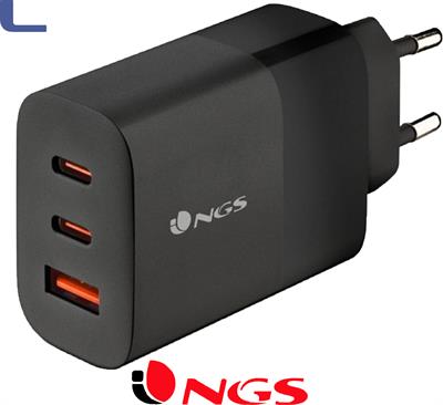 alimentatore spina italiana 65w 2x type c 1x USB-A 3.0 NGS black